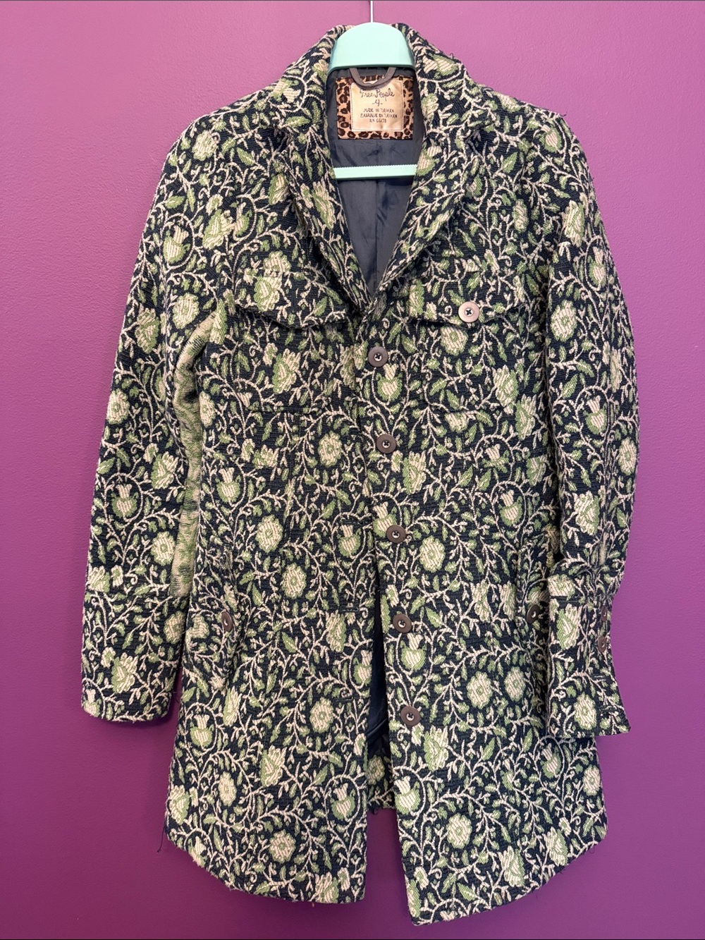 Free People Green Floral Coat
